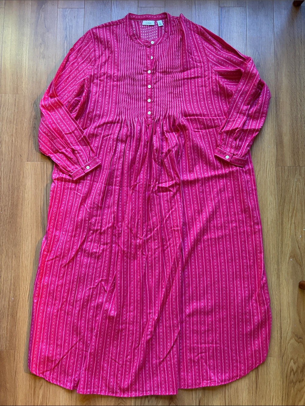 LLBean Red Pinstripe Nightgown Pajamas | 100% Cotton | Women’s Size XL